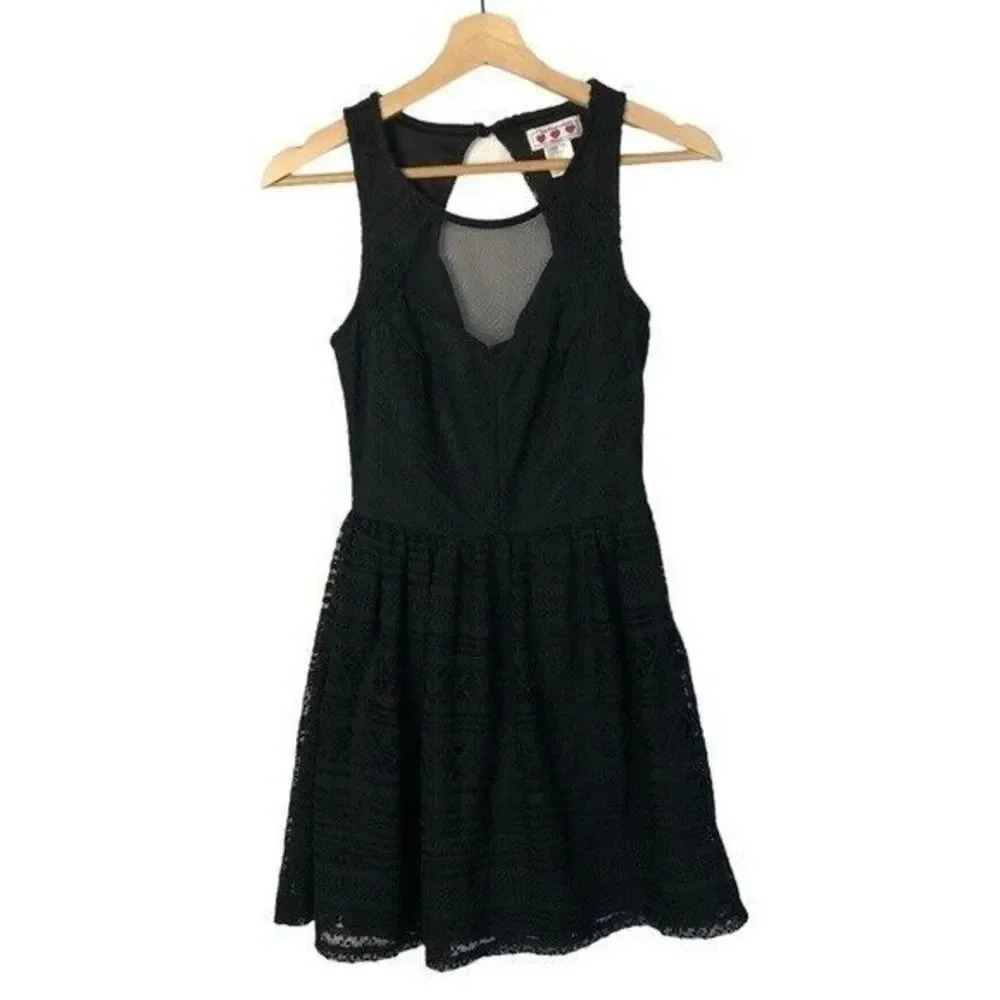 Trixxi Three Pink Hearts Black Lace Fit & Flare Mini Dress 5